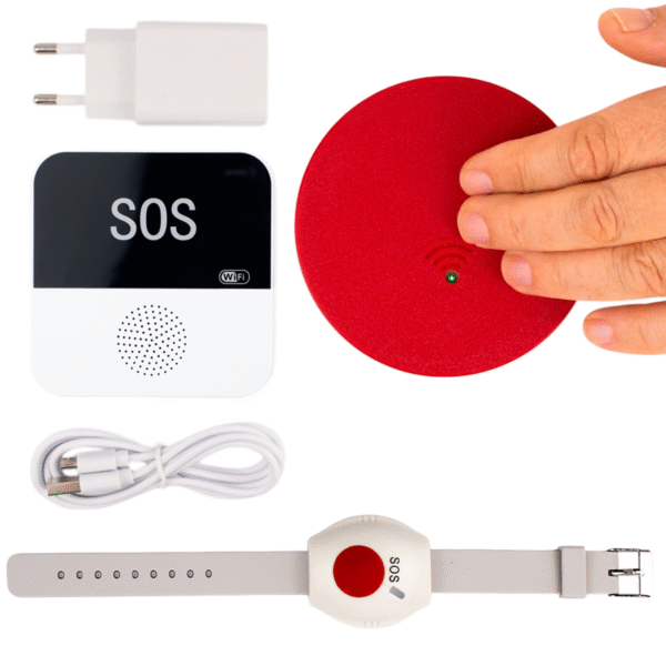 Alarmset met een basissation, alarmhorloge en een extra grote alarmknop